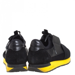 Balenciaga Black Leather, Mesh And Suede Race Runners Sneakers Size 41