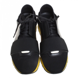 Balenciaga Black Leather, Mesh And Suede Race Runners Sneakers Size 41
