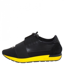 Balenciaga Black Leather, Mesh And Suede Race Runners Sneakers Size 41