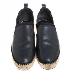 Pre Owned Balenciaga Grey Leather Espadrille Flats Size 42