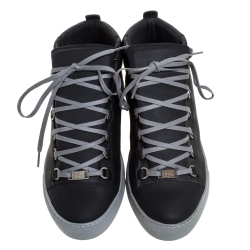 Pre Owned Balenciaga Grey Leather Arena Mid Top Sneakers Size 41