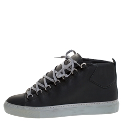Pre Owned Balenciaga Grey Leather Arena Mid Top Sneakers Size 41
