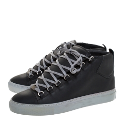 Pre Owned Balenciaga Grey Leather Arena Mid Top Sneakers Size 41