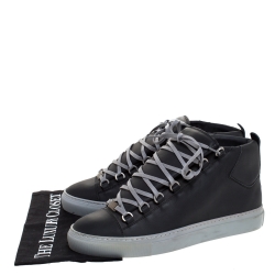 Pre Owned Balenciaga Grey Leather Arena Mid Top Sneakers Size 41