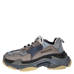 Pre Owned حذاء رياضي بالنسياغا تريبل أس منخفض من أعلى شبكة و جلد رصاصي و أسود مقاس 41