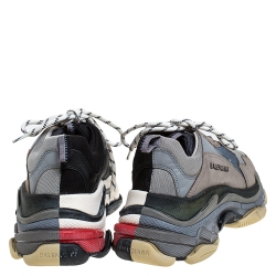 Pre Owned حذاء رياضي بالنسياغا تريبل أس منخفض من أعلى شبكة و جلد رصاصي و أسود مقاس 41