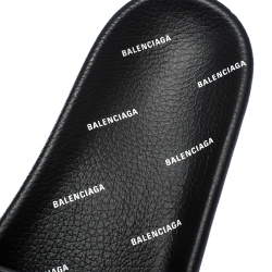 Pre Owned Balenciaga Black Leather Logo Stamped Slide Sandals Size 41