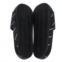 Pre Owned Balenciaga Black Leather Logo Stamped Slide Sandals Size 41