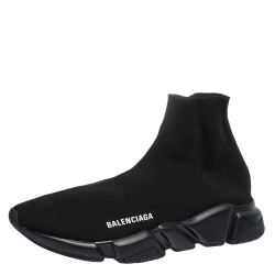 Pre Owned Balenciaga Black Knit Fabric Speed Trainer Sneakers Size 41
