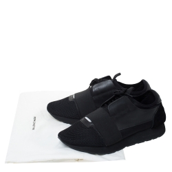 Pre Owned Balenciaga Black Leather, Suede And Mesh  Race Runner Sneakers Size 42