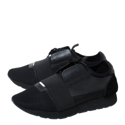 Pre Owned Balenciaga Black Leather, Suede And Mesh  Race Runner Sneakers Size 42