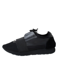 Pre Owned Balenciaga Black Leather, Suede And Mesh  Race Runner Sneakers Size 42