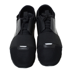 Pre Owned Balenciaga Black Leather, Suede And Mesh  Race Runner Sneakers Size 42