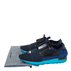 Balenciaga Blue/Black Leather And Mesh Race Runners Sneakers Size 40