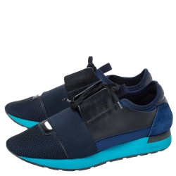 Balenciaga Blue/Black Leather And Mesh Race Runners Sneakers Size 40