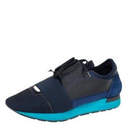 Balenciaga Blue/Black Leather And Mesh Race Runners Sneakers Size 40