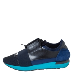Balenciaga Blue/Black Leather And Mesh Race Runners Sneakers Size 40