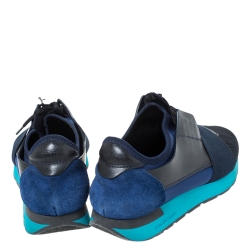 Balenciaga Blue/Black Leather And Mesh Race Runners Sneakers Size 40