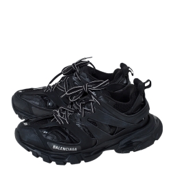 Pre Owned Balenciaga Black Leather/Mesh Track Lace Up Sneakers Size 40