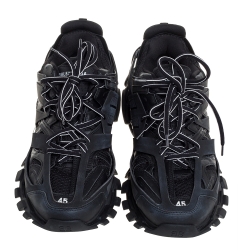 Pre Owned Balenciaga Black Leather And Mesh Track Lace Up Sneakers Size 45