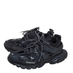 Pre Owned Balenciaga Black Leather And Mesh Track Lace Up Sneakers Size 45