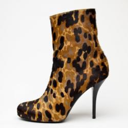 Pre Owned Balenciaga Leopard Printed Pony Hair Ankle Boots Size 39.5