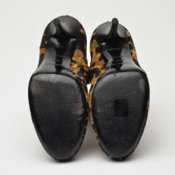 Pre Owned Balenciaga Leopard Printed Pony Hair Ankle Boots Size 39.5