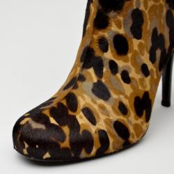 Pre Owned Balenciaga Leopard Printed Pony Hair Ankle Boots Size 39.5