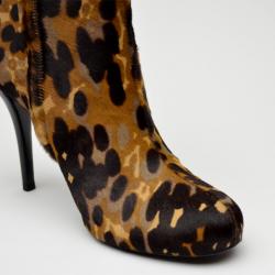 Pre Owned Balenciaga Leopard Printed Pony Hair Ankle Boots Size 39.5