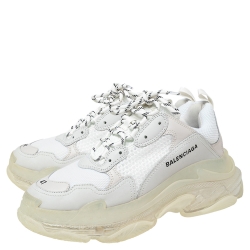 Pre Owned Balenciaga White Mesh and Leather Triple S Sneakers Size 41