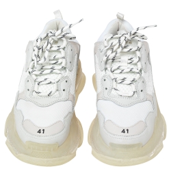 Pre Owned Balenciaga White Mesh and Leather Triple S Sneakers Size 41