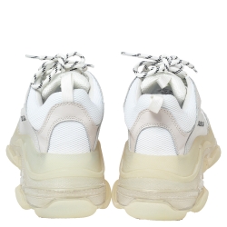 Pre Owned Balenciaga White Mesh and Leather Triple S Sneakers Size 41