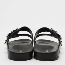 Balenciaga Black Leather Double Buckle Flat Slides Size 40 