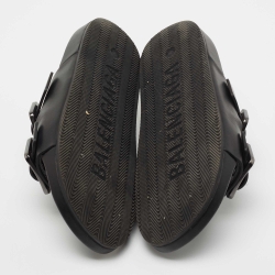 Balenciaga Black Leather Double Buckle Flat Slides Size 40 