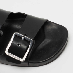 Balenciaga Black Leather Double Buckle Flat Slides Size 40 