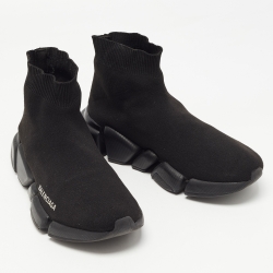 Pre Owned Balenciaga Black Knit Fabric Speed Trainer Sneakers Size 38
