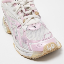 Pre Owned Balenciaga White/Pink Fabric and Leather Runner Sneakers Size 40  