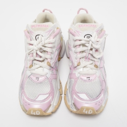 Pre Owned Balenciaga White/Pink Fabric and Leather Runner Sneakers Size 40  