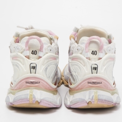 Pre Owned Balenciaga White/Pink Fabric and Leather Runner Sneakers Size 40  
