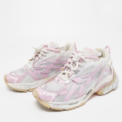 Pre Owned Balenciaga White/Pink Fabric and Leather Runner Sneakers Size 40  