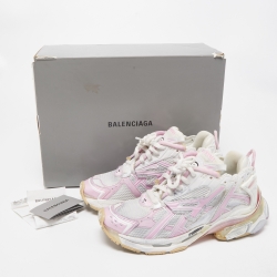 Pre Owned Balenciaga White/Pink Fabric and Leather Runner Sneakers Size 40  