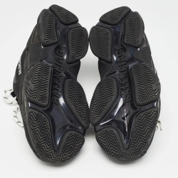 Pre Owned Balenciaga Black Mesh and Faux Leather Triple S Sneakers Size 41