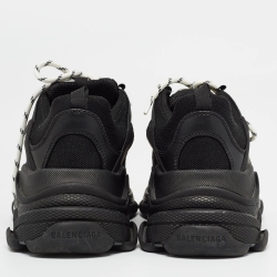 Pre Owned Balenciaga Black Mesh and Faux Leather Triple S Sneakers Size 41