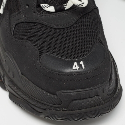 Pre Owned Balenciaga Black Mesh and Faux Leather Triple S Sneakers Size 41