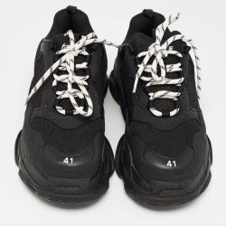 Pre Owned Balenciaga Black Mesh and Faux Leather Triple S Sneakers Size 41