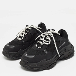 Pre Owned Balenciaga Black Mesh and Faux Leather Triple S Sneakers Size 41