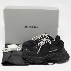 Pre Owned Balenciaga Black Mesh and Faux Leather Triple S Sneakers Size 41