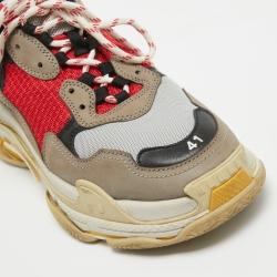 Pre Owned Balenciaga Multicolor Mesh  and Faux Leather Triple S Sneakers Size 41