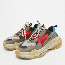 Pre Owned Balenciaga Multicolor Mesh  and Faux Leather Triple S Sneakers Size 41