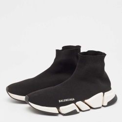 Pre Owned Balenciaga Black Knit Fabric Speed Trainer Sneakers Size 44